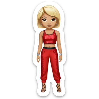 T Boz from TLC with short blonde hair, red sequin crop top and pants sticker