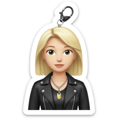 Dominatrix with blonde hair, leather outfit, keychain necklace sticker