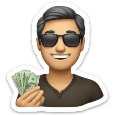 HOMBRE DE LENTES DE TEZ MORENA OSCURA SOSTENIENDO BILLETES EN SU MANO sticker