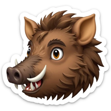 Wild boar face side view with more and more long tusks emoji realistic sticker