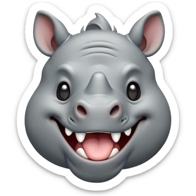 Cinematic Cute Yawning Rhinoceros Portrait Emoji, Head tilted slightly with a dramatic, wide-open yawn, showcasing a soft, textured slate-gray hide with a slightly drooping horn and eyes barely open in drowsy contentment, Simplified yet irresistibly adorable features, highly detailed, glowing with a soft, cozy glow, high shine, relaxed yet expressive, stylized with a touch of rugged whimsy, bright and endearing, soft glowing outline, capturing the essence of a sleepy yet affectionate rhinoceros, so drowsy it feels like it could stretch out of the screen and curl up for a nap! sticker
