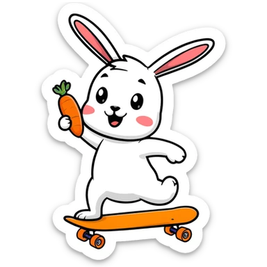 Funny rabbit riding a skateboard with carrot in hand sticker