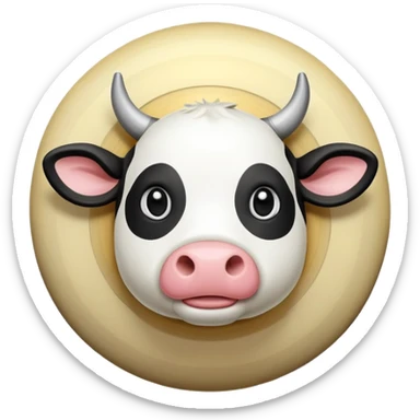 Cartoon cow face on one side of planet Saturn, with the planetary rings around the middle and tiny cow legs sticking out from the bottom sticker