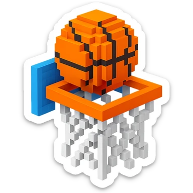 Voxel-style basketball in a net, no background, variation 3. sticker
