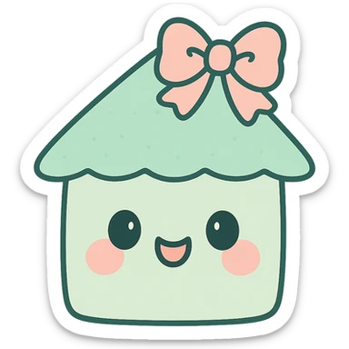 house button in coquette style, mint green and blush pink, bow or ribbon detail, gentle curves, kawaii aesthetic sticker