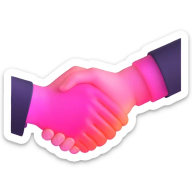 handshake, transparent glass with bright pink gradient from #FF335F to #FF99AA, soft glow and shadows, minimalistic sticker