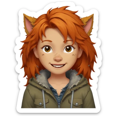 Werewolf ginger hair girl with a smile sticker