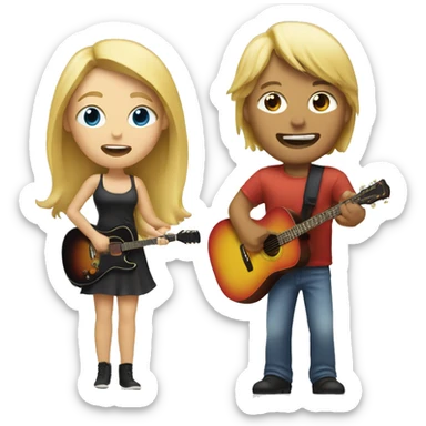 Male plaging guitar with blonde girl singing sticker