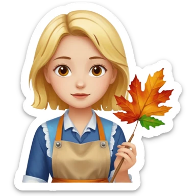 Girl painting autumn leaves  sticker