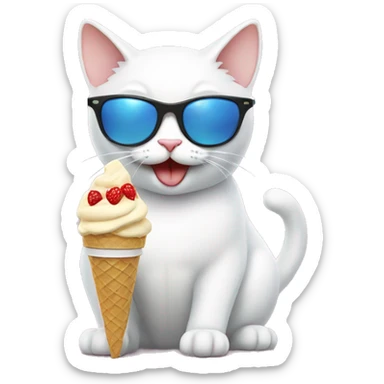 White cat eating ice cream wearing sunglasses sticker
