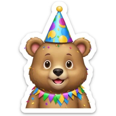 Partying bear cub with confetti  sticker