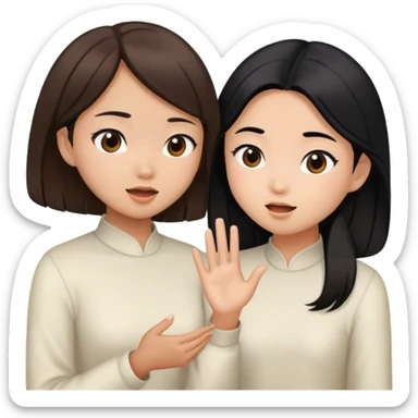 two asian girls talking brown hair and black hair sticker