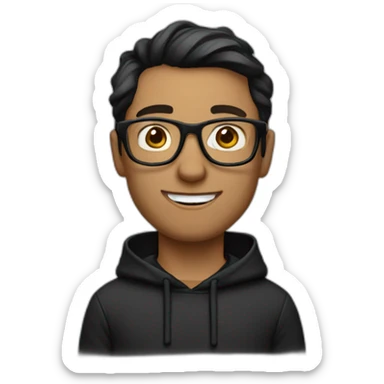white nerdy man with glasses wearing black hoodie sticker