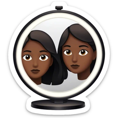 Un espejo con un brillo hipnótico en el centro de un espacio oscuro y una persona en silueta negra sticker