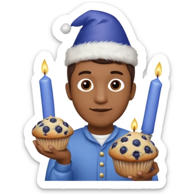 Blueberry Muffin celebrating birthday. Make sure it actually looks like a muffin with candles. Somebody holding it with party hat. Make it a man  sticker