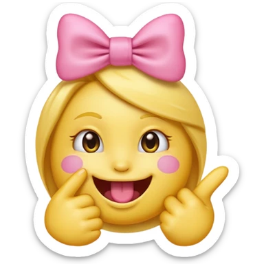 normal yellow emoji face biting its finger, with a cute bow on its head sticker