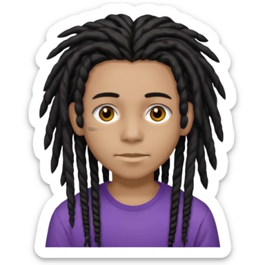 light black teen with black dreads in a middle part with brown eyes and purple shirt sticker