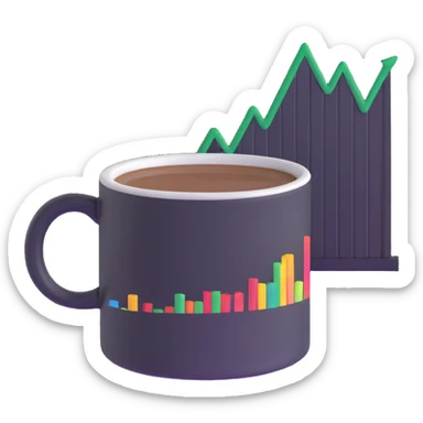 a coffee mug with a stock chart on it sticker