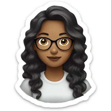A young woman with light brown skin, black wavy long hair, wearing eyeglasses  sticker