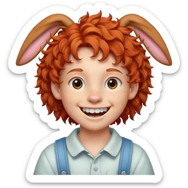 kid with teeth braces bunny eared red haired curly big braces sticker