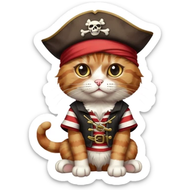 cat full body sitting dressed as a pirate with one eye patch sticker