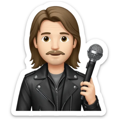 lether jacket log hair man holding microphone sticker