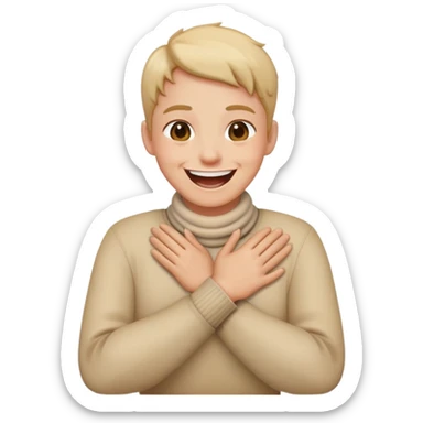 hands crossed while holding neck laughing sticker