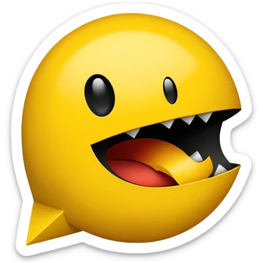 Perfect side profile of classic Pacman, yellow circle with triangular wedge cut out for mouth, showing only the side view, no front view sticker