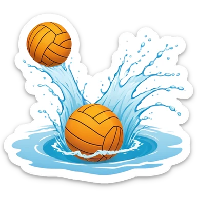 An icon showing a water polo ball floating on the surface of a pool, with a goal frame in the background, and water splashing around. The design captures the intensity of the game with visible ripples on the water. Transparent background highlights the excitement of water polo. sticker