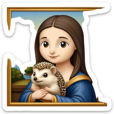 Hedgehog as Mona Lisa in a framed canvas  sticker