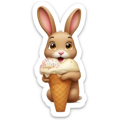 Tan bunny eating ice cream sticker