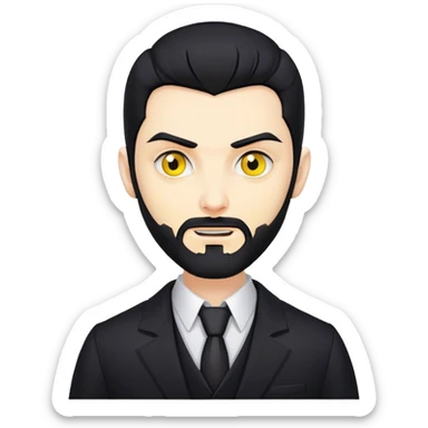 vampire man with black hair and a black beard with yellow eyes wearing a black suit sticker