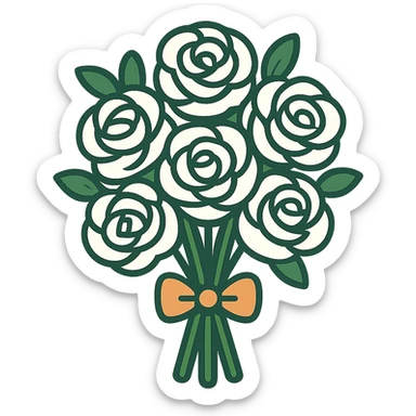 flat toon bouquet of white roses sticker
