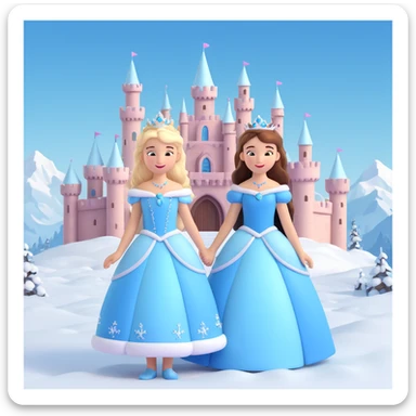 girls in a  snow princess dress, snow castle background sticker