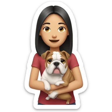 asian girl holding english bulldog sticker