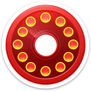 A minimalist CD disc with dot pattern, neon glowing effect, red color sticker