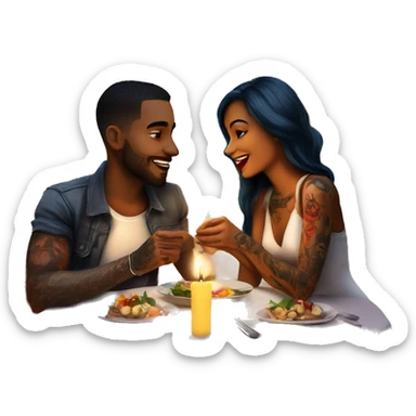 romantic candle light dinner for beautiful tattooed couple sticker