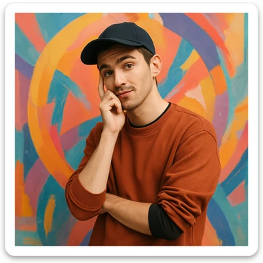 young designer wearing a baseball cap, modern style, creative expression sticker