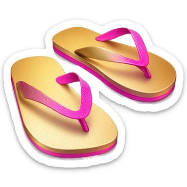 Realistic metallic gold and pink gradient pair of summer flip flops isolated. sticker