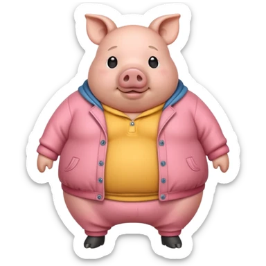 a fat pig with clothes  sticker