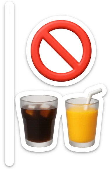 emoji 3d stile iphone che rappresenta un bicchiere di coca cola e di succo di frutta con un divieto sopra 3d sticker