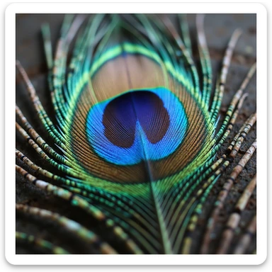 peacock feather, highly realistic, intricate details, vibrant iridescent colors, natural texture sticker