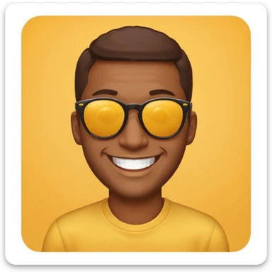 brown-skinned man with sunglasses, yellow background, classic emoji style, big grin sticker
