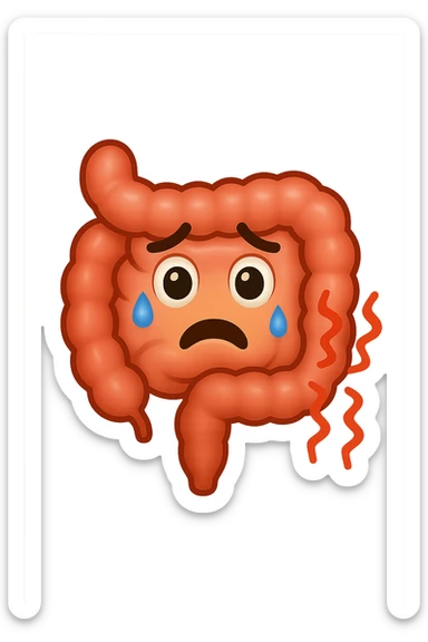 emoji stile iphone di un intestino con mal di pancia, espressione preoccupata sticker