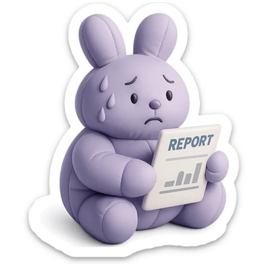 lavender bunny sweating and holding a report, cushion style sticker