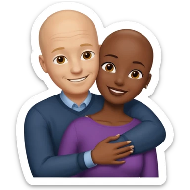 Bald white guy hugging black female friend sticker