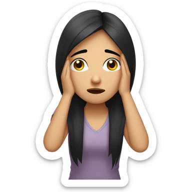 Girl with black hair grabbing her hair, stressed sticker