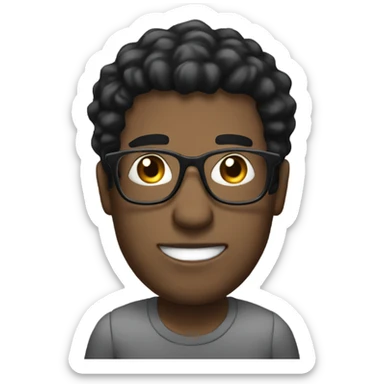 man with black hair with white streaks, glasses and laptop sticker