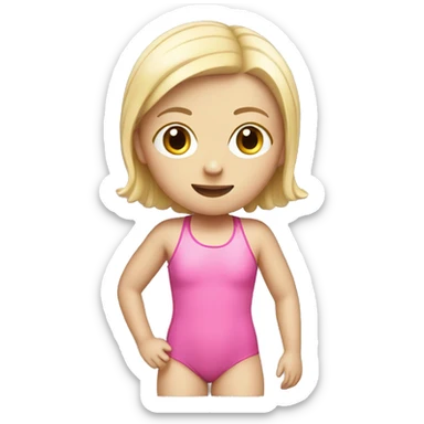 swimming little white girl with pink swimming suit sticker