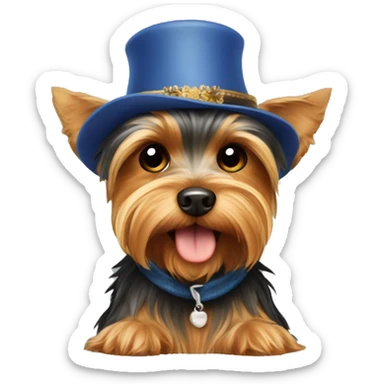 Dog Yorkshire Terrier with hat sticker
